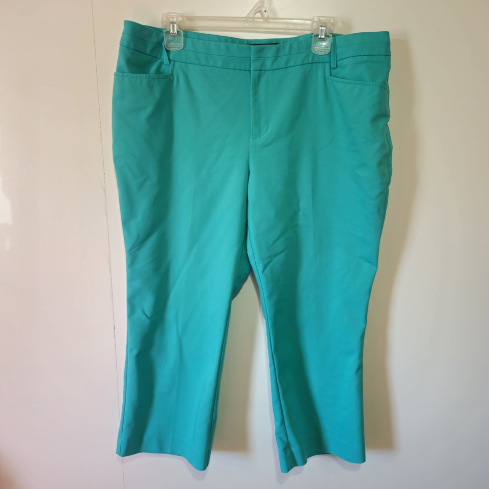 Apt. 9 Womens Capri Pants Sz 16 Teal Cotton Blend Straight Leg Curvy - Picture 1 of 12